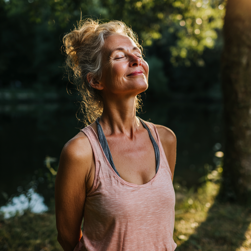 Diverse group of smiling Ukrainian adults of different ages practicing yoga together in a peaceful studio environment